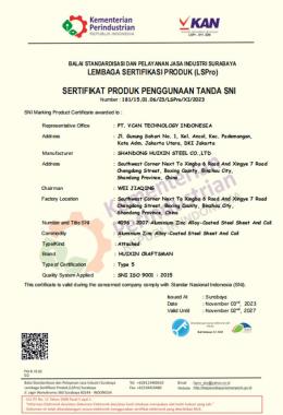 SNI Certificate 1 for Aluminized Zinc